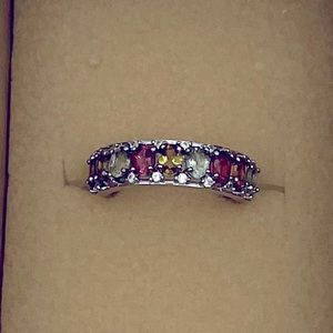 Multi-Tourmaline Rhodium/SS Band Ring 1.70ctw/.17ctw White Zircon - Size: 6